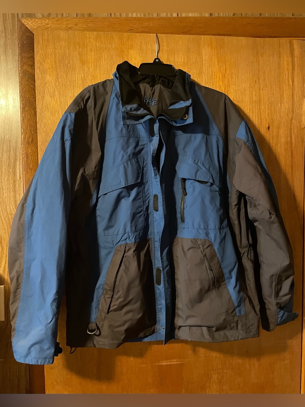 Men Vintage Black Ice Shell Jacket MediumBlue Black Nylon Polyester Soft Lining